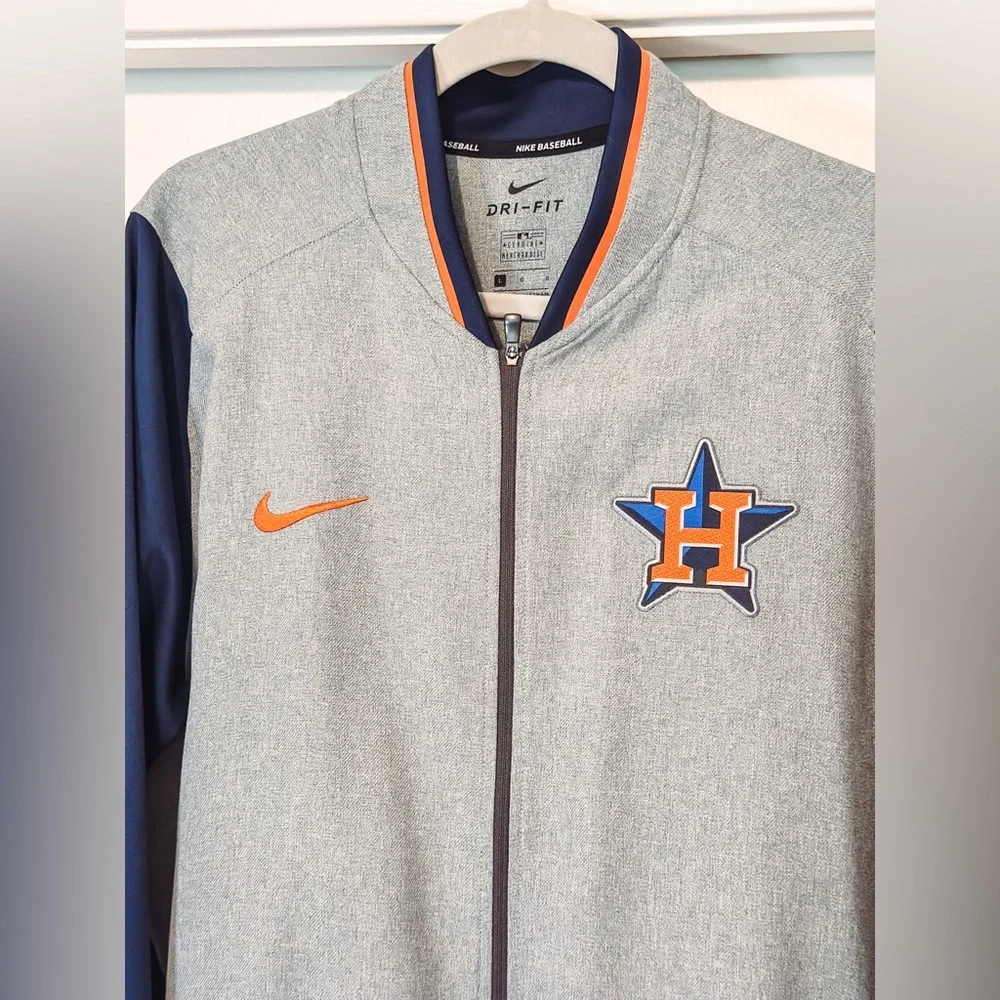 Nike Men's Houston Astros Dry Fit Gray Blue Game Performance Full Zip Jacket - Picture 2 of 14